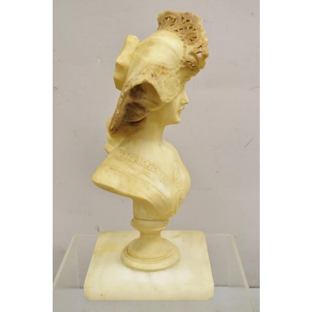Late 19th Century Antique Victorian Carved Italian Alabaster Woman Bust Statue Att Adolfo Cipriani For Sale - Image 11 of 12