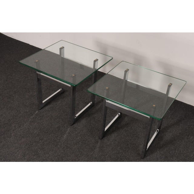 Metal Mid Century American Modern Side / End Tables in Chrome With Square Glass Tops For Sale - Image 7 of 15