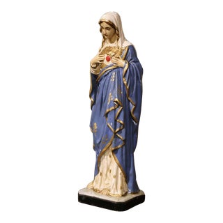 19th Century French Polychrome Statue of the Virgin Mary With Immaculate Heart For Sale