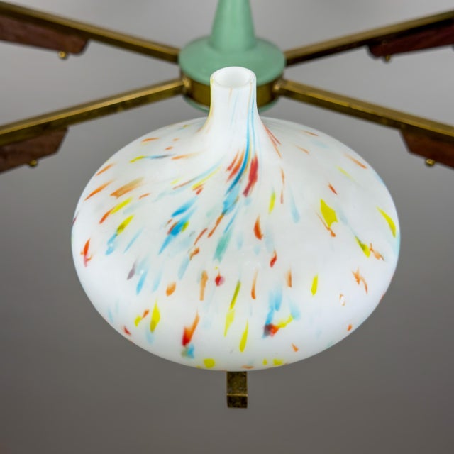 Mid-Century Chandelier with Teak and Murano Glass from Stilnovo, Italy, 1950s For Sale - Image 14 of 18