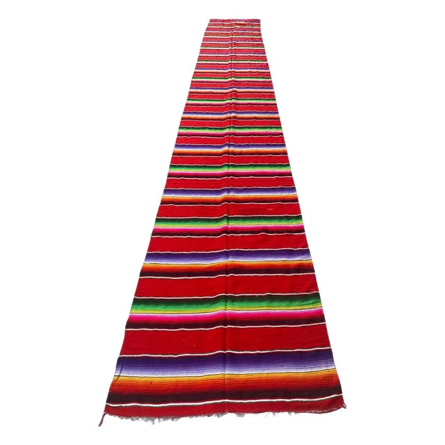 Vintage Hand Woven Colorful Runner For Sale