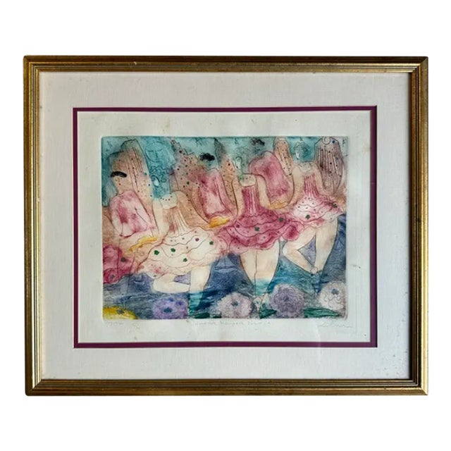 Original Vintage Boho Abstract Mixed Media Drawing Ink and Watercolor on Paper For Sale