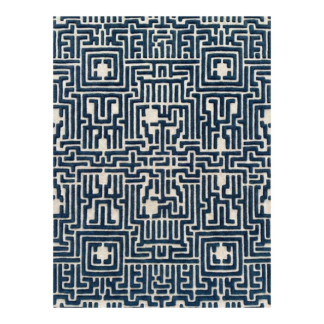 Theseus Hand-Tufted Maze Rug, Blueberry Blue, 8x10 For Sale