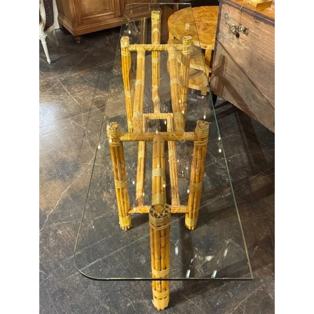 Mid-Century Modern Italian Bamboo Console With Glass Top For Sale - Image 3 of 5