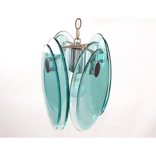 Fontana Arte Mid-Century Modern Beveled Glass & Chrome Pendant Light Fixture 70s For Sale - Image 13 of 13