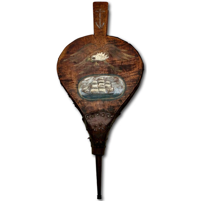 Unusual Antique American Rustic Hand Made & Hand Painted Decorated Shipboard Blacksmith Belllows - Circa Mid 1800s For Sale - Image 4 of 18