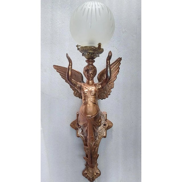 Glass Vintage Art Nouveau Deco Mermaid Wall Sconces Fixture Lamp For Sale - Image 7 of 7