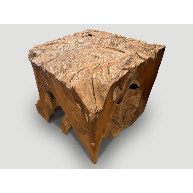 Brown Andrianna Shamaris Impressive Organic Teak Wood Side Table or Pedestal For Sale - Image 8 of 18