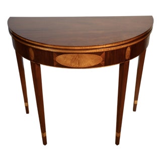 1910s Antique English Hepplewhite Mahogany Inlaid Console Table / Game Table For Sale