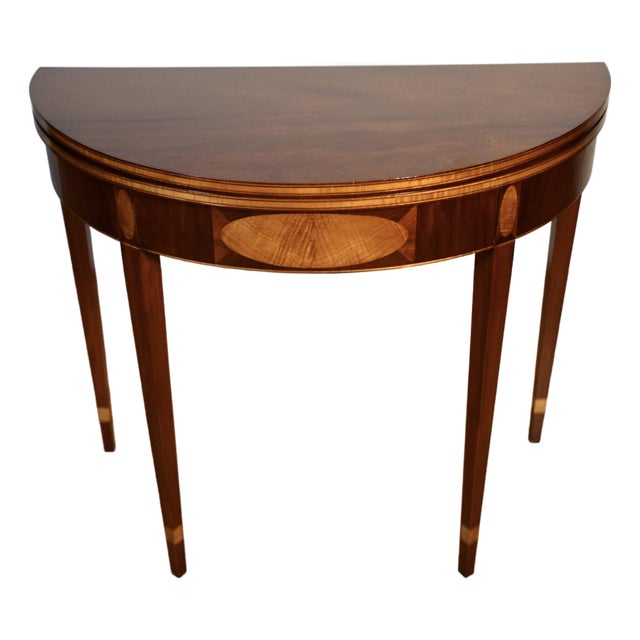 1910s Antique English Hepplewhite Mahogany Inlaid Console Table / Game Table For Sale