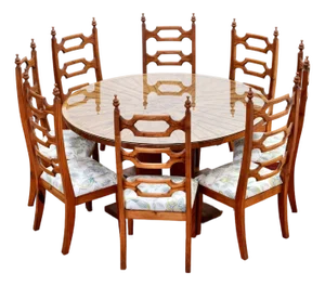 1970s Hand Carved Brutalist Dining Table & Chairs by Aquarius Enterpises South Africa - Set of 9