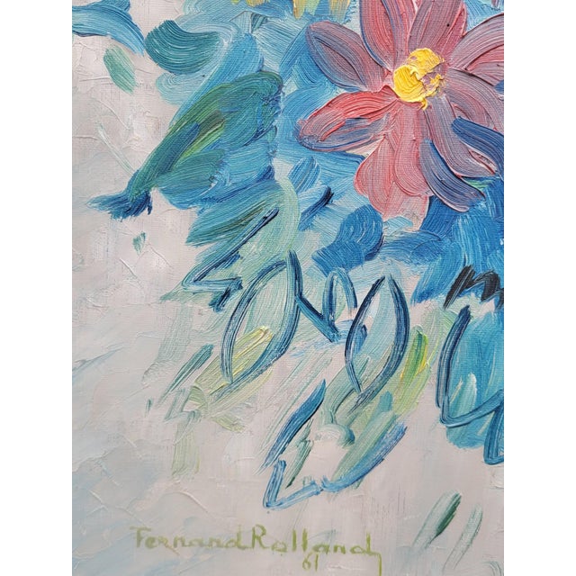 1960s Fernand Rolland, Bouquet of Dahlias, 1961, Oil, Framed For Sale - Image 5 of 9