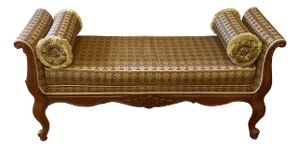 1990s Ethan Allen Gold & Purple Carved Footed Bench