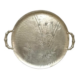 Large Midcentury Asian Hammered Aluminum Serving Tray For Sale