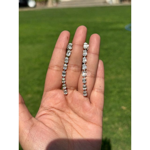 White Certified 2.84ct Baguette & Marquise Diamond Linear Drop Earrings in 14k Gold- A Pair For Sale - Image 8 of 14
