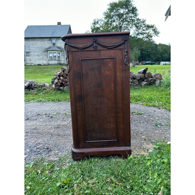 Wood Vintage Carved Mahogany Sideboard / Bar Cabinet With Gold-Tooled Leather For Sale - Image 7 of 12