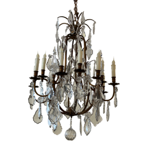 Large Antique French Bronze and Crystal Chandelier