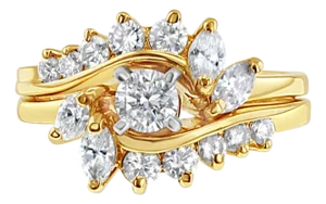 Round Diamond & Marquise Accented Bridal Ring Set 1.50cttw 14k Yellow Gold, Size 5.5