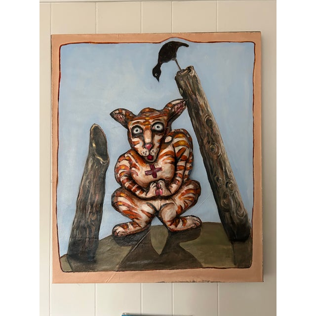 Contemporary 1990s Big Cat, Original Oil Painting on Canvas For Sale - Image 3 of 4