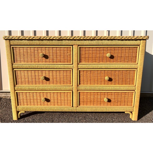 Henry Link Henry Link for Lexington 6 Drawer Dresser in Natural Wicker With Braided Detail For Sale - Image 4 of 11