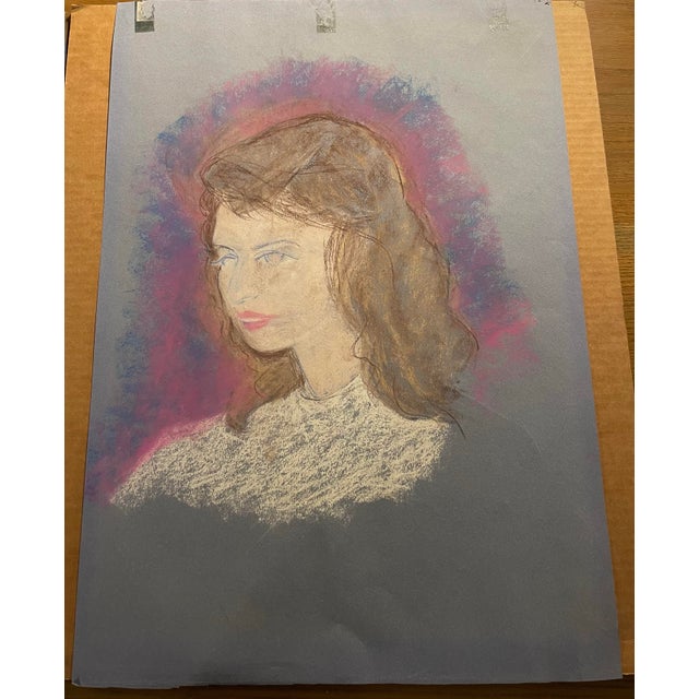 Pair of 1990 M. Bierman Pastel Portraits on Paper | Signed Female Studies, Mid-Century Modern Style For Sale In Nantucket - Image 6 of 10