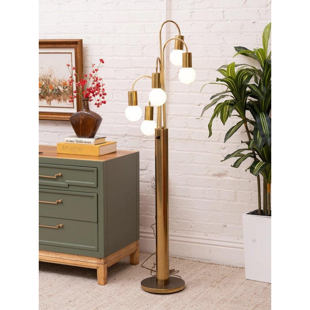 Mid-Century Modern Mid 20th Century Five Headed Brass Floor Lamp For Sale - Image 3 of 7