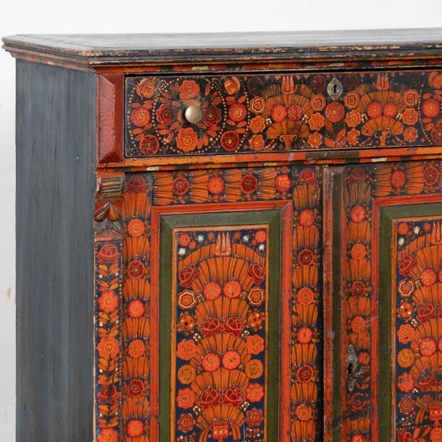 Red Late 19th Century Highly Painted Pine Sideboard Cabinet, Hungary For Sale - Image 8 of 14