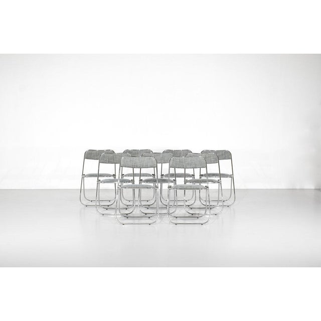 Mid-Century Modern Chrome Folding Chairs with Fabric, 1970s, Set of 9 For Sale - Image 3 of 15