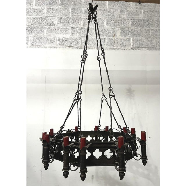 Renaissance Style Hammered Wrought Iron Chandelier, 20th Century For Sale - Image 14 of 14