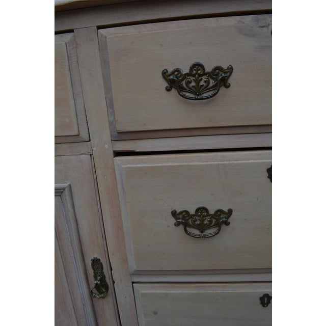 Vintage Washed Rustic Pine Sideboard Credenza / Dresser W/ Arched Top & Drawers For Sale - Image 13 of 17