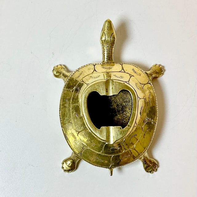 1960s Vintage Coastal Hollywood Regency Boho Chic Brass Turtle Ashtray For Sale - Image 9 of 11