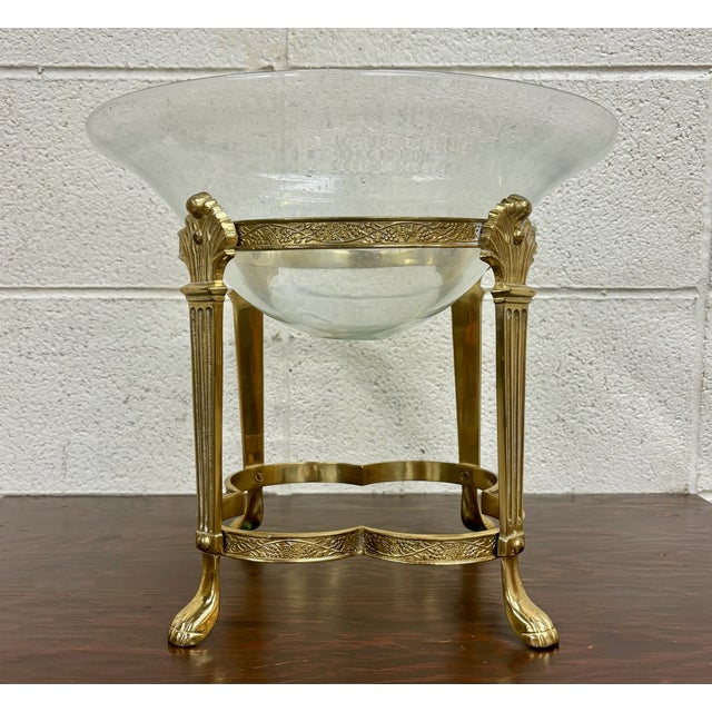 Vintage Bubbled Glass Fruit Bowl With Brass Stand For Sale In Kansas City - Image 6 of 12