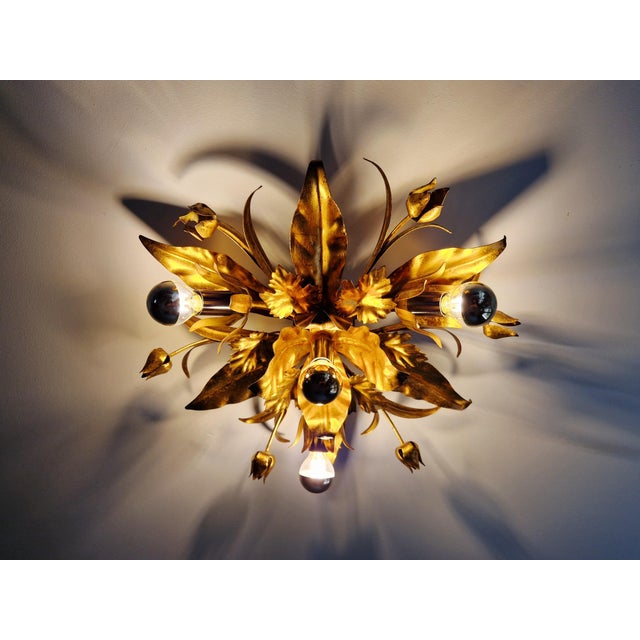 Floral Ceiling Light in Gilded Metal, Italy, 1970s For Sale - Image 4 of 15