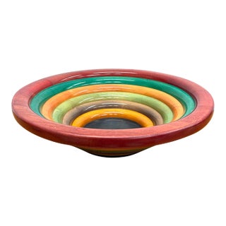 Vintage Italian Multicolored Wooden Bowl For Sale