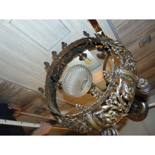 Antique Art Nouveau Brass Chandelier For Sale - Image 3 of 11