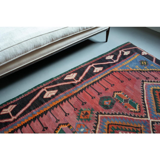 1920s Antique Tribal Geometric Rug Finely Woven Kilim Rug - 6’1” X 9’7” For Sale - Image 13 of 14