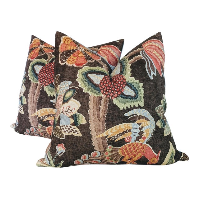 Lee Jofa Leyland Print 22" Pillows in Tobacco For Sale