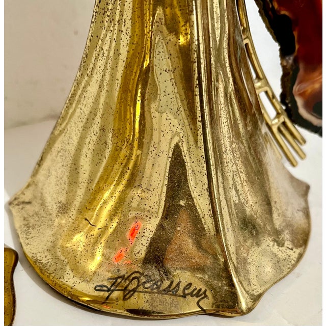 Jacques Duval-Brasseur Jacques Duval Brasseur, 1970s French Brass & Raw Mineral Agate Specimen Sculpture Art Candlesticks Pair, c.1970's For Sale - Image 4 of 12