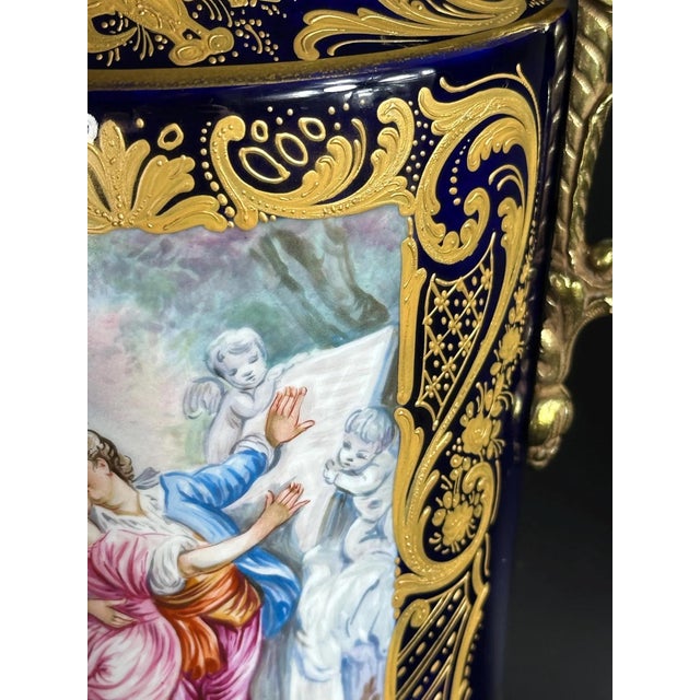 Blue Antique Porcelain Vase by E. Froger, France For Sale - Image 8 of 11