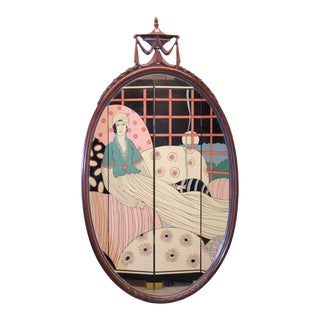 Antique English Hepplewhite Carved Oval Mirror For Sale