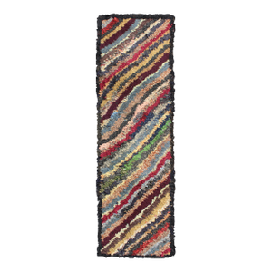Antique American Hooked Runner With Diagonal Stripes in Multi Colors 1'10"x6'6"