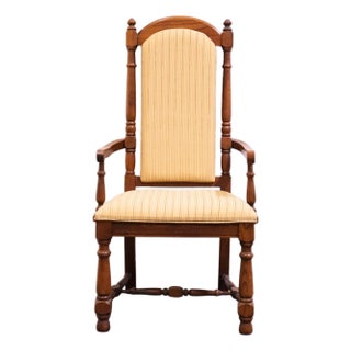 High End Vintage Solid Oak Rustic European Dining Arm Chair For Sale
