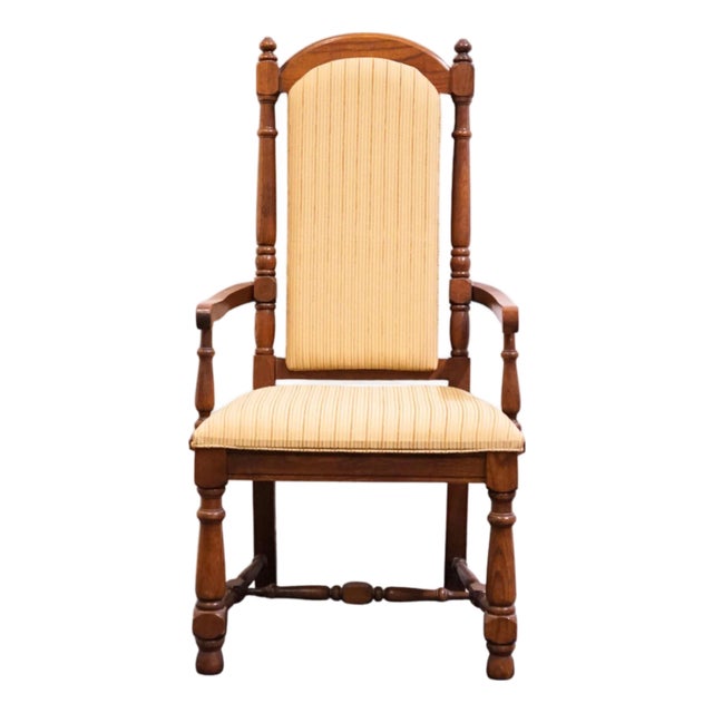 High End Vintage Solid Oak Rustic European Dining Arm Chair For Sale
