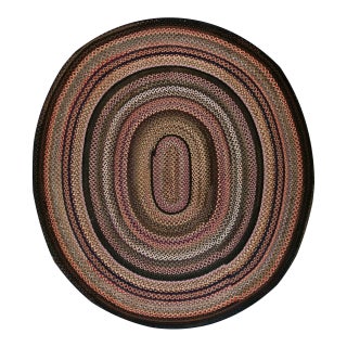 1930s Multicolor Classic Antique American Braided Round Rug 8'10 X 9'9" Wool Carpet For Sale