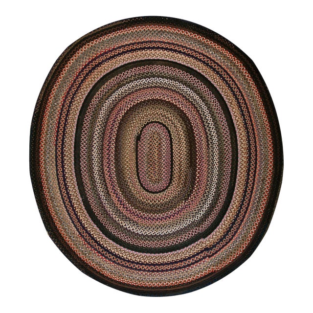 1930s Multicolor Classic Antique American Braided Round Rug 8'10 X 9'9" Wool Carpet For Sale