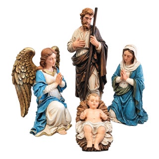 Holy Family Nativity Set With Praying Angel — Four Pieces For Sale