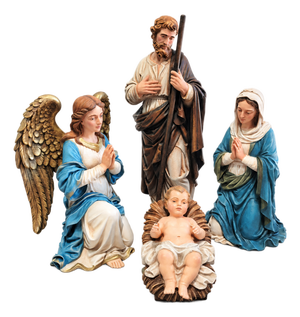 Holy Family Nativity Set With Praying Angel — Four Pieces
