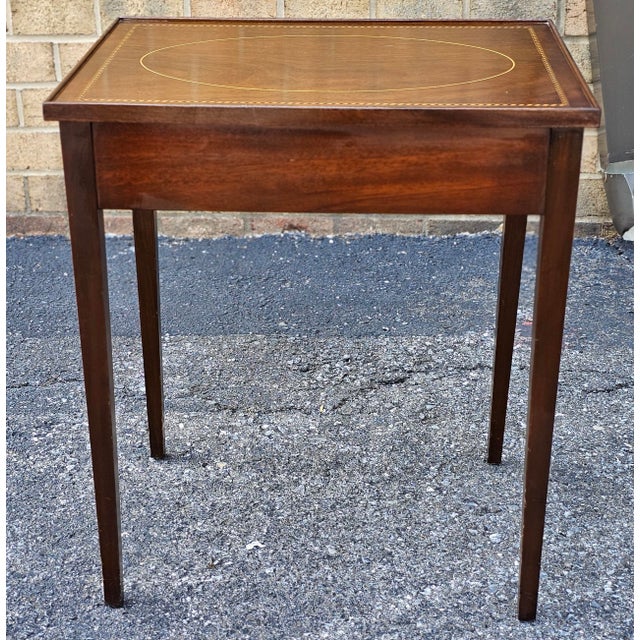 Pair of Federal Style Inlaid Mahogany Single Drawer Side Tables, Circa 1900s For Sale - Image 12 of 18