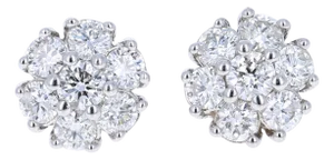 1.23 Carat Round Diamond Floret Design 14 Karat White Gold Stud Earrings, A Pair