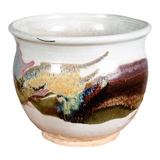 Mid Century Modern Planter Pot Ceramic Studio in Green Purple White For Sale